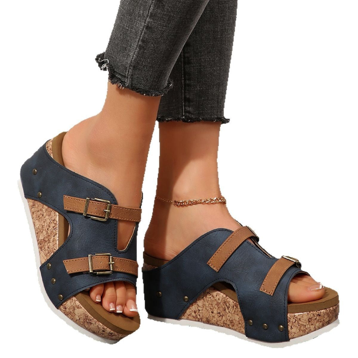 ÉVELYN – ElevEase Peep Toe Wedge Sandals