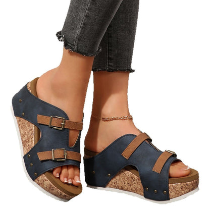 ÉVELYN – ElevEase Peep Toe Wedge Sandals