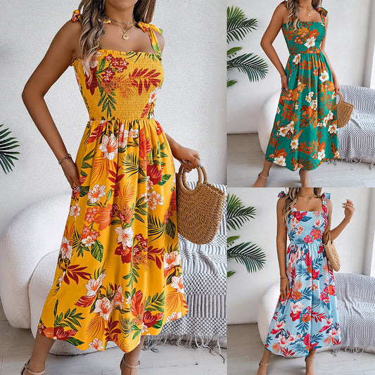 ÉVELYN – Floral Corset Beach Maxi Dress