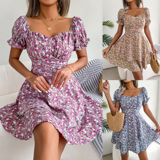 ÉVELYN – Floral Shirred Mini Swing Dress