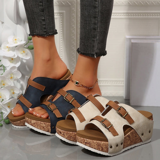 ÉVELYN – ElevEase Peep Toe Wedge Sandals